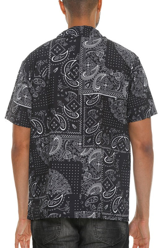 Mens Collared Print Button Down Short Sleeved Shirt - Up To 3XL