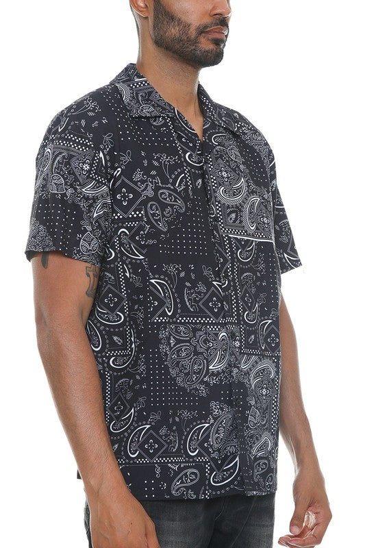 Mens Collared Print Button Down Short Sleeved Shirt - Up To 3XL