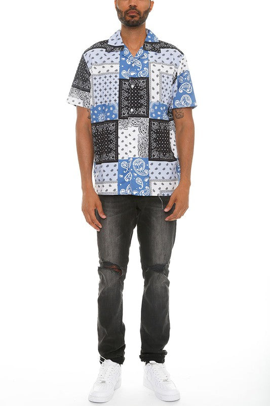 Men's Collared Print Button Down Shirt - Up To 3XL