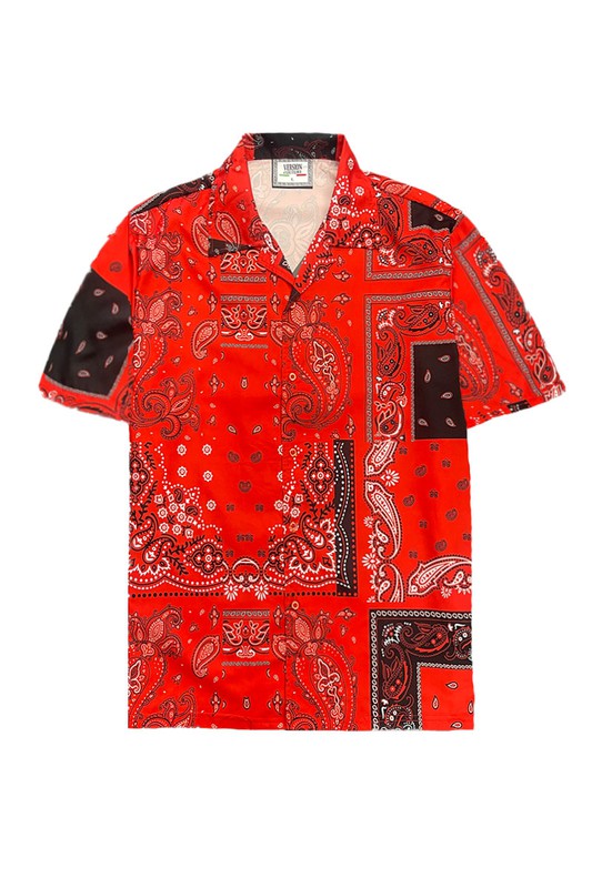 Men's Collared Print Button Down Short Sleeved Shirt - Up To 3XL