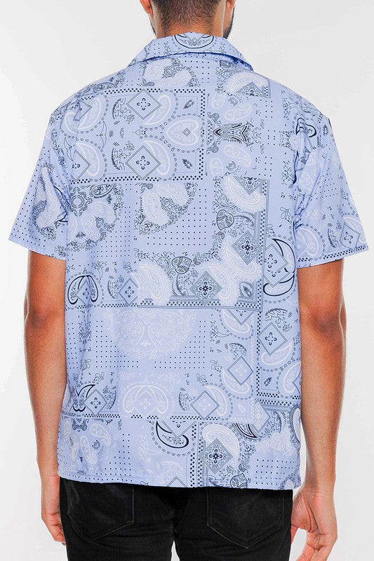 Mens Collared Print Button Down Short Sleeved Shirt Up To 3XL