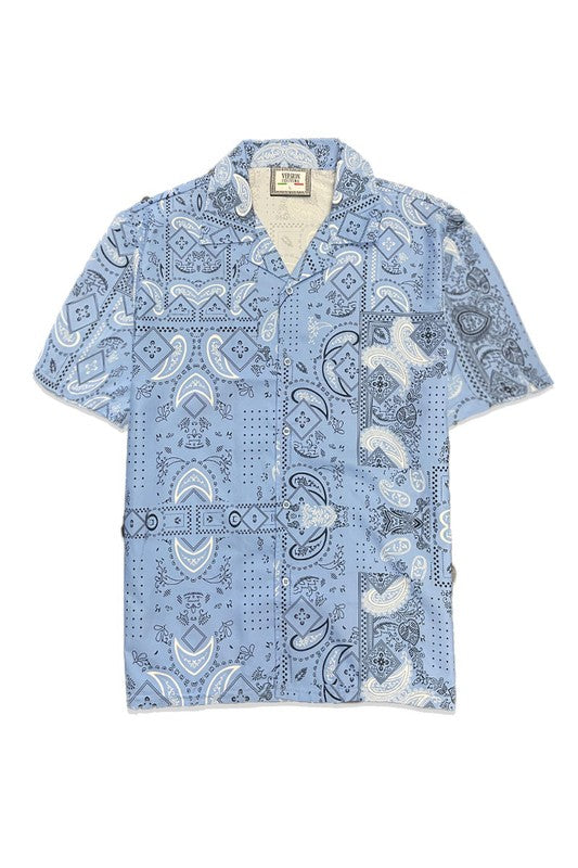 Men's Collared Print Button Down Short Sleeved Shirt - Up To 3XL