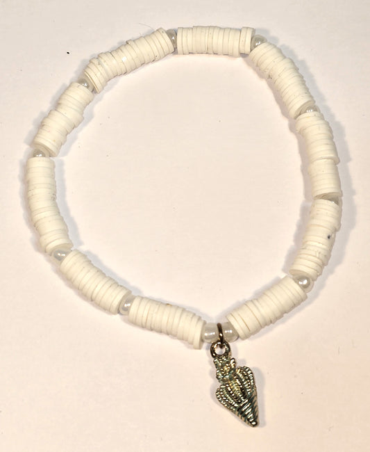 White Bracelet with "Gold" Seashell Ornament