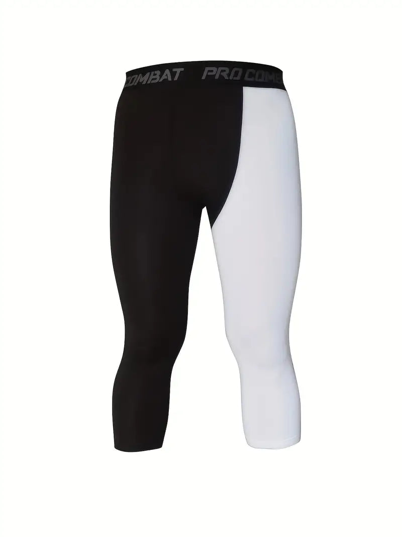 Men's White & Black Color Block Bottom Leggings