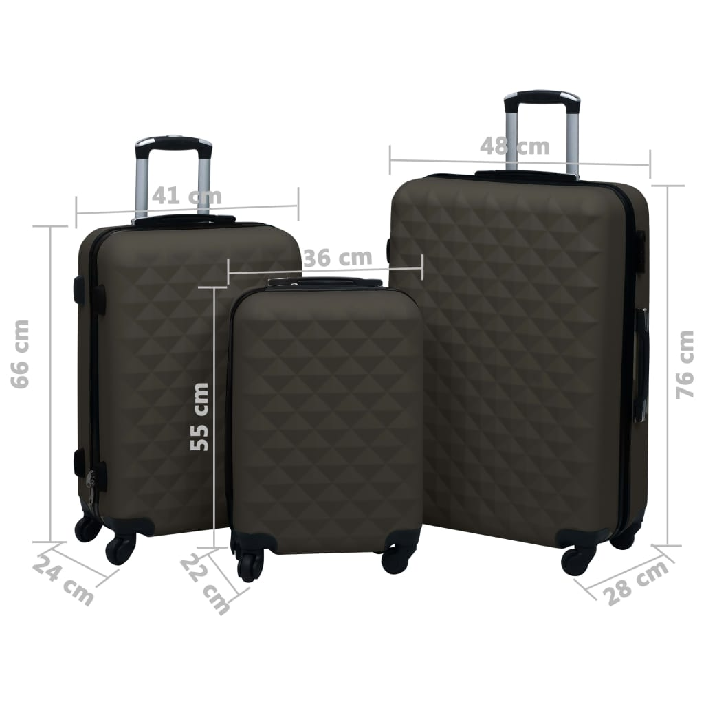 3 Piece VidaXL Hardcase Trolley Set Anthracite ABS