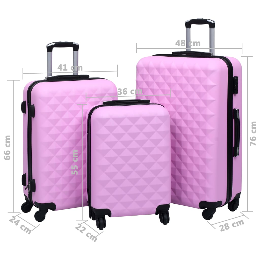 3 Piece VidaXL Hardcase Trolley Set Pink ABS