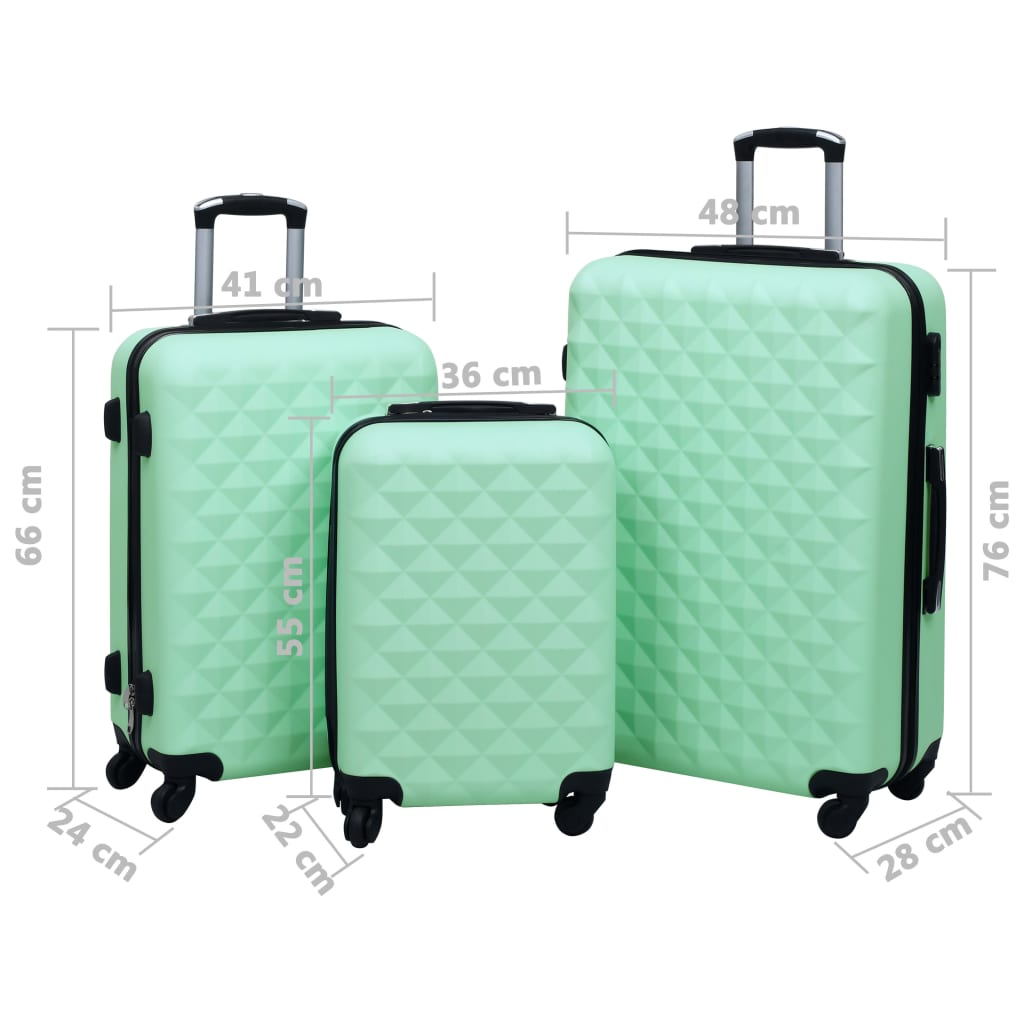 3 Piece VidaXL Hardcase Trolley Set Mint ABS