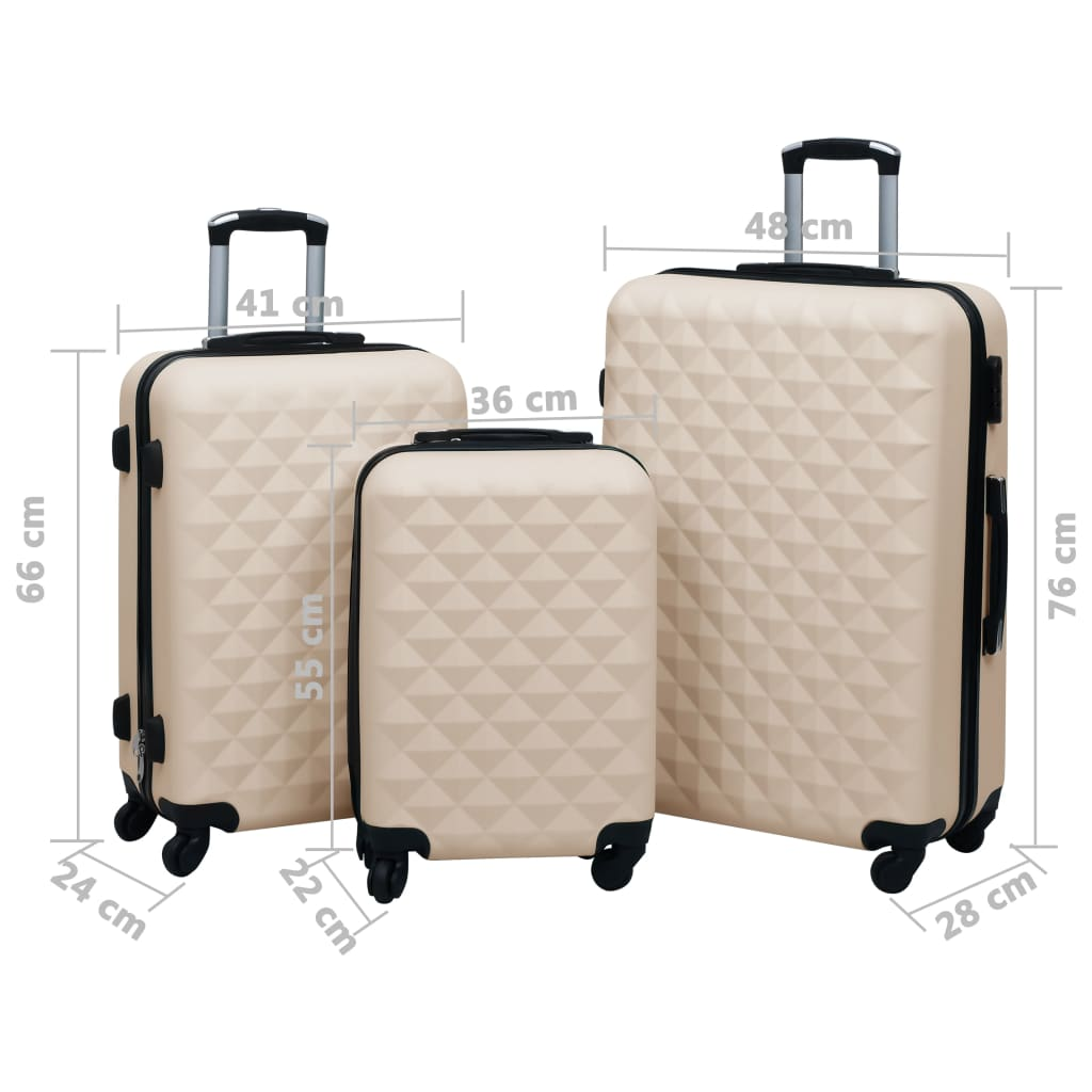 3 Piece VidaXL Hardcase Trolley Set Gold ABS