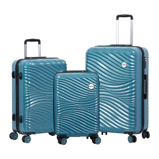 3 Pieces Biggdesign "Moods Up" Hard Luggage Sets With Spinner Wheels, Steel Blue.