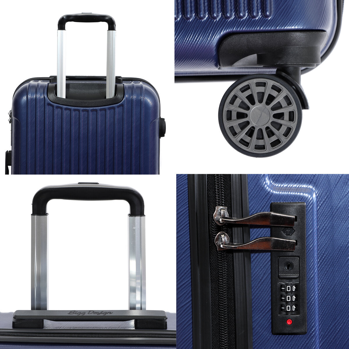 3 Piece Biggdesign "Ocean" Hardshell Spinner Luggage Set, Navy Blue.