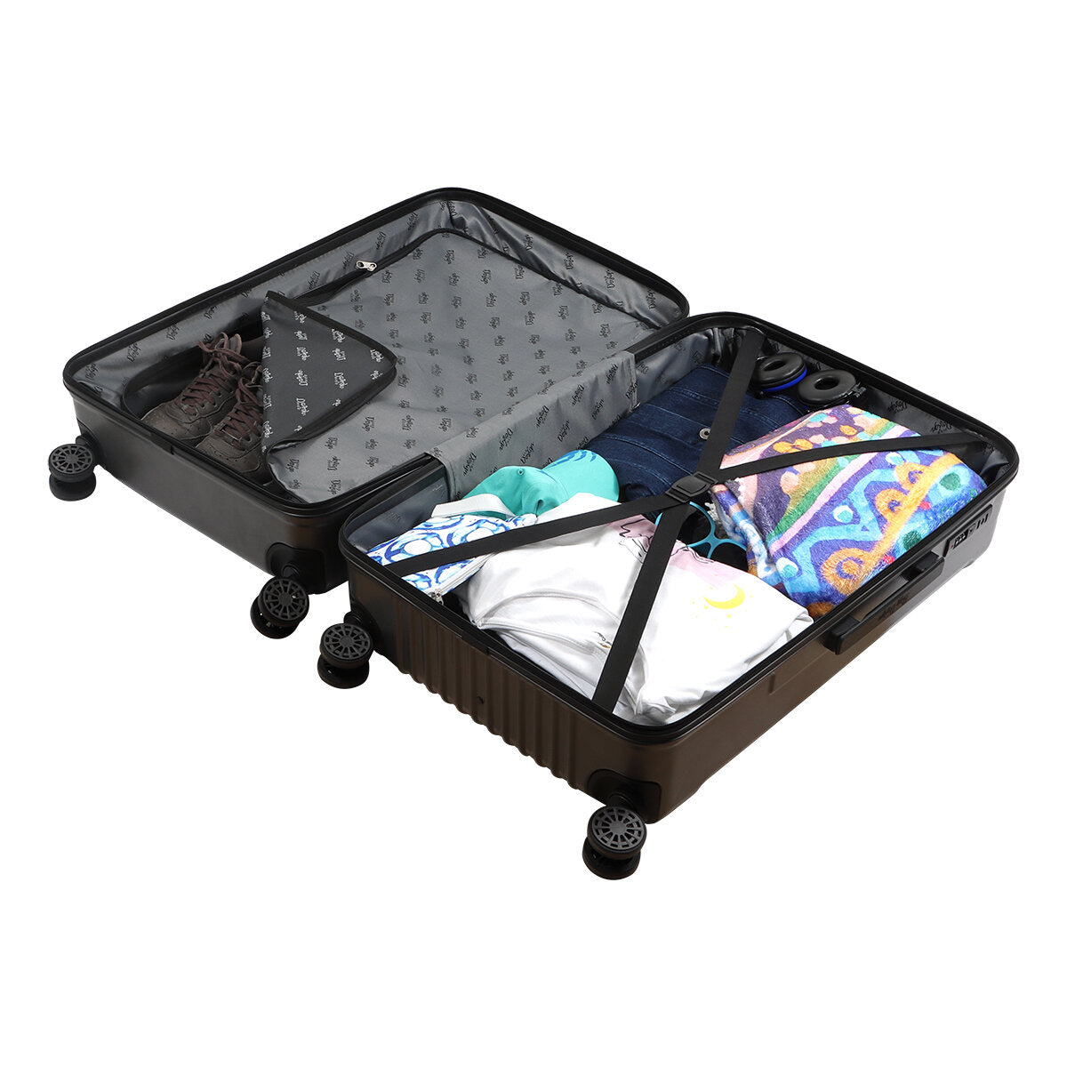 3 Piece Biggdesign "Ocean" Hardshell Spinner Luggage Set, Gray.