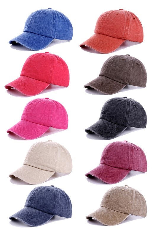 Vintage Washed Baseball Cap Hat - 10 Color Options