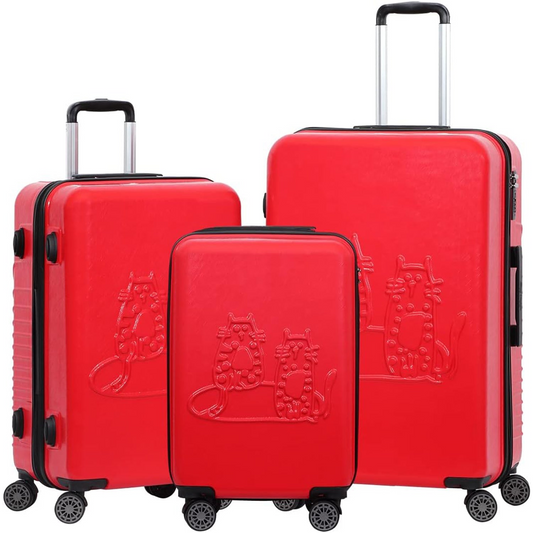 3 Piece Biggdesign "Cats" Hardshell Spinner Luggage Set, Red