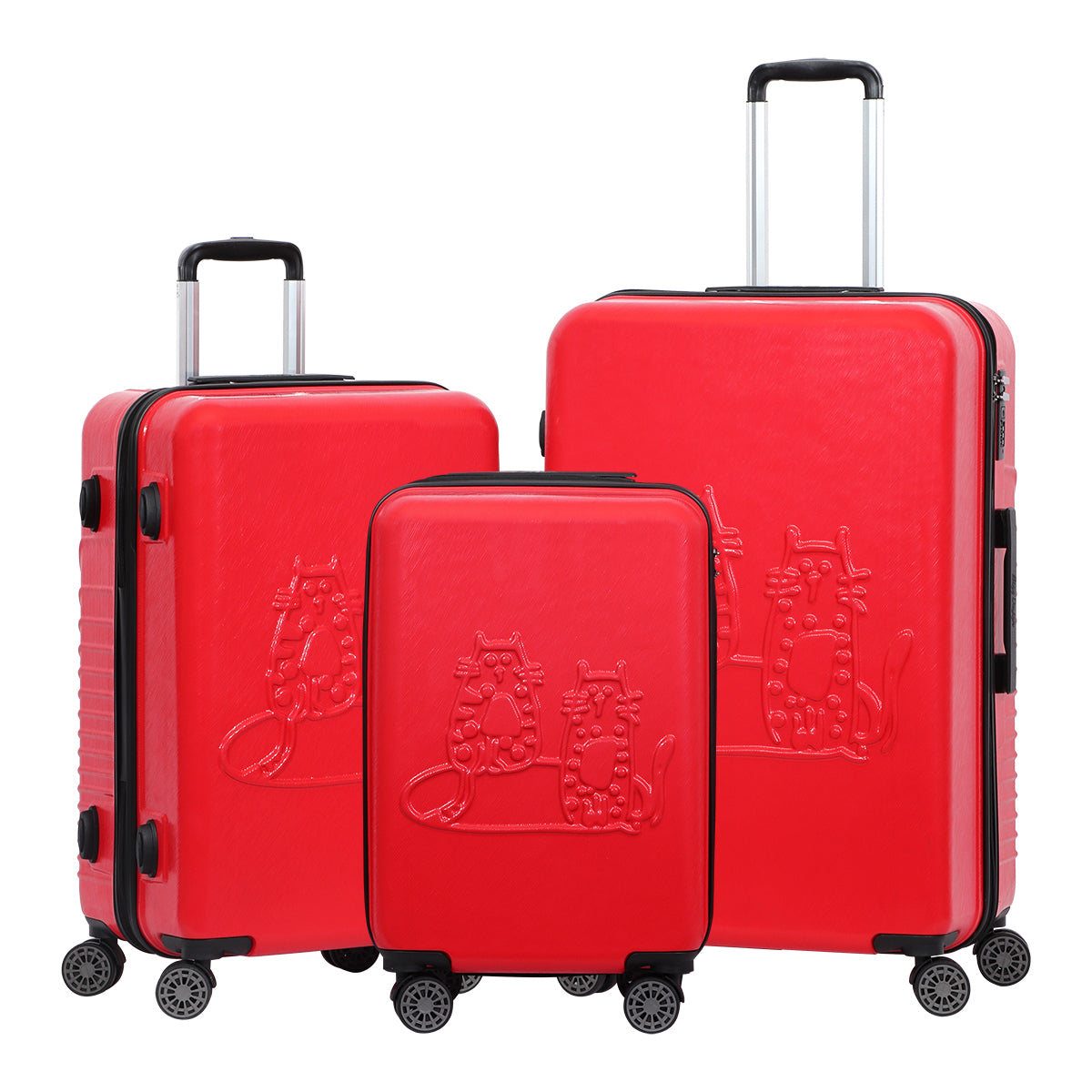 3 Piece Biggdesign "Cats" Hardshell Spinner Luggage Set, Red