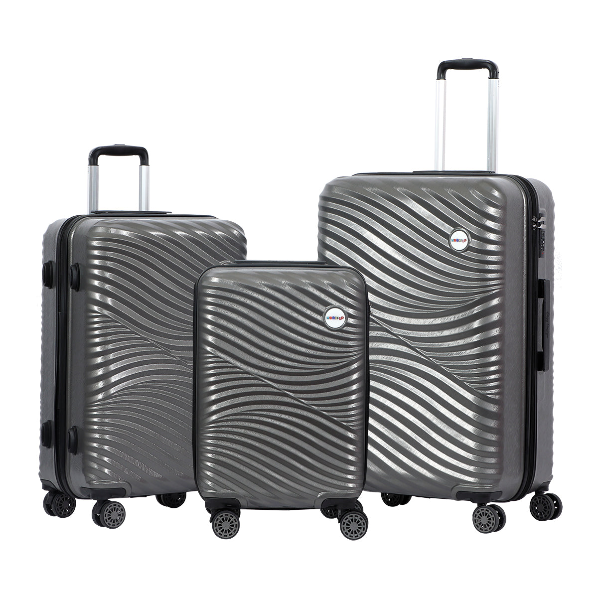 3 Piece Biggdesign "Moods Up" Hard Luggage Sets With Spinner Wheels, Antracite.