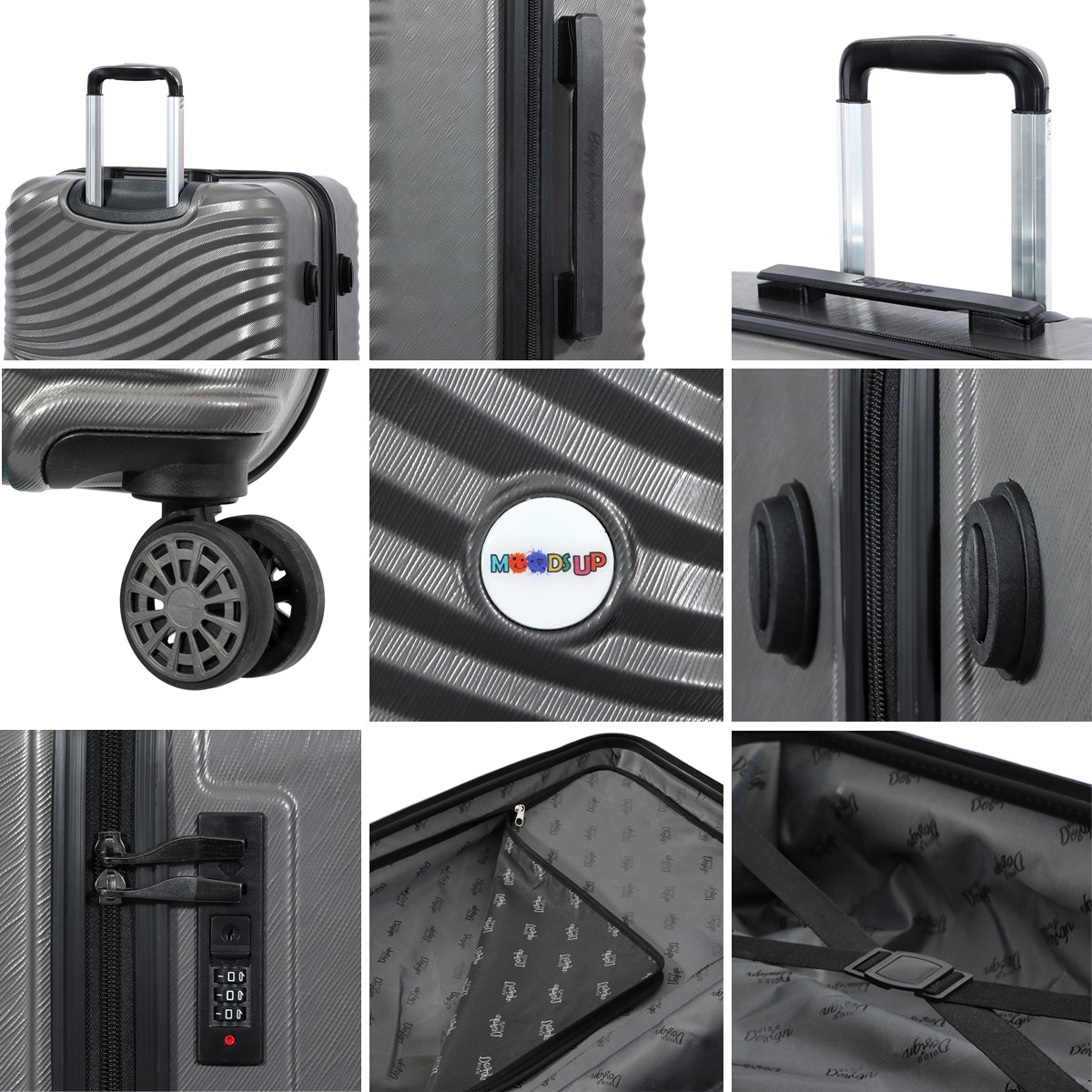 3 Piece Biggdesign "Moods Up" Hard Luggage Sets With Spinner Wheels, Antracite.