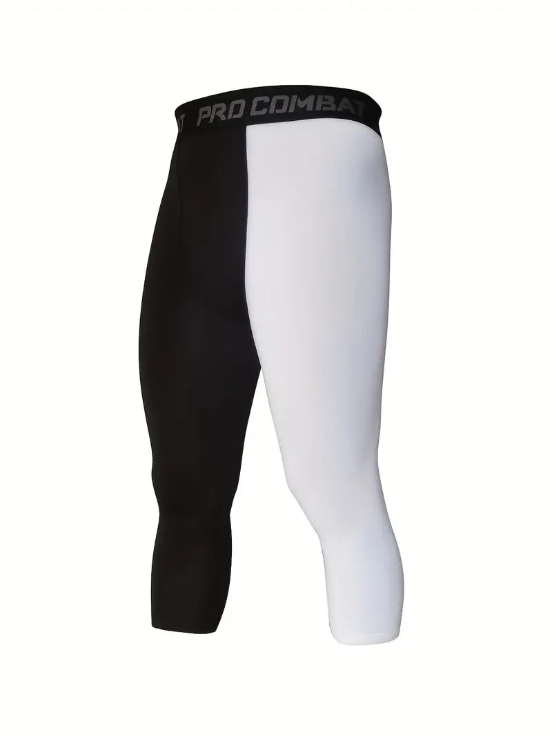 Men's White & Black Color Block Bottom Leggings