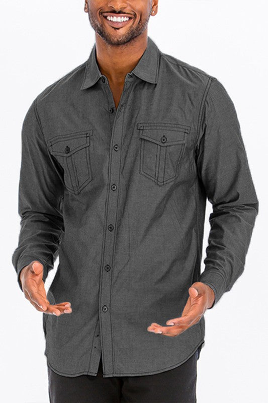 Men's Casual Long Sleeve Shirt - 4 Color Options - Up To 3XL