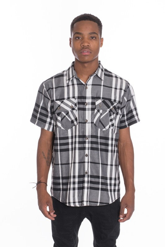 Men's Casual Short Sleeve Checker Shirt - 5 Color Options - Up To 2XL