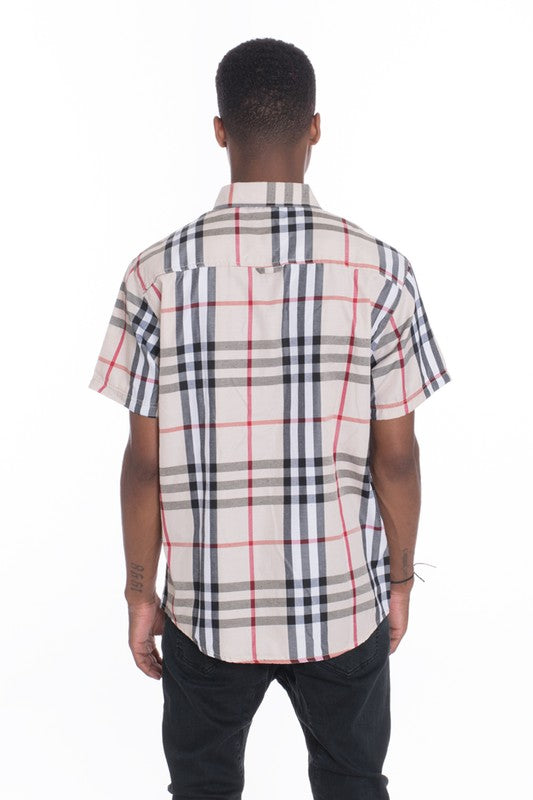 Men's Casual Short Sleeve Checker Shirt - 5 Color Options - Up To 2XL