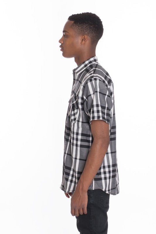 Men's Casual Short Sleeve Checker Shirt - 5 Color Options - Up To 2XL