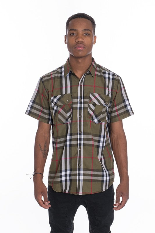 Men's Casual Short Sleeve Checker Shirt - 5 Color Options - Up To 2XL