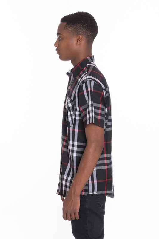 Men's Casual Short Sleeve Checker Shirt - 5 Color Options - Up To 2XL