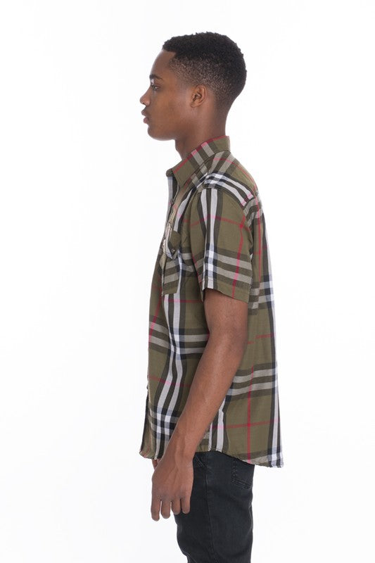 Men's Casual Short Sleeve Checker Shirt - 5 Color Options - Up To 2XL