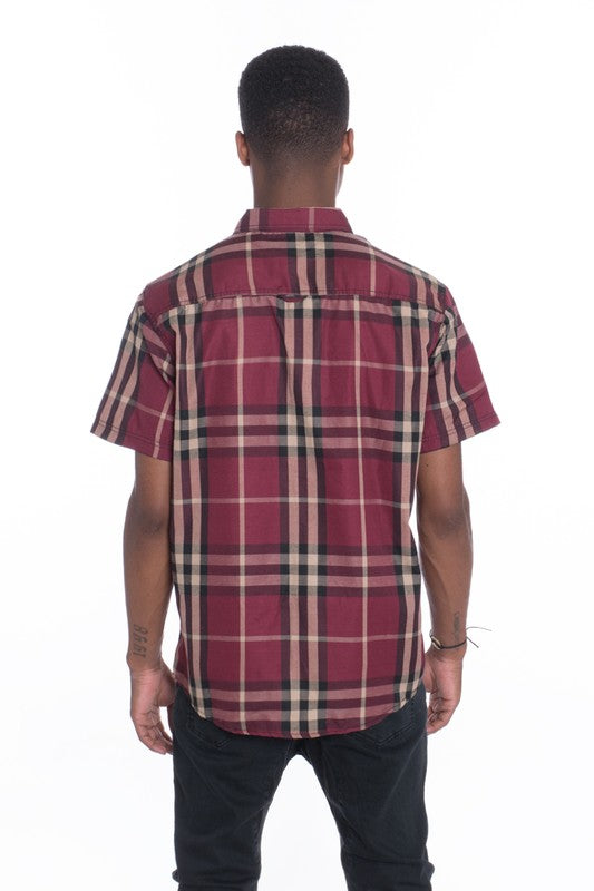 Men's Casual Short Sleeve Checker Shirt - 5 Color Options - Up To 2XL