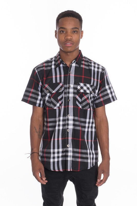 Men's Casual Short Sleeve Checker Shirt - 5 Color Options - Up To 2XL