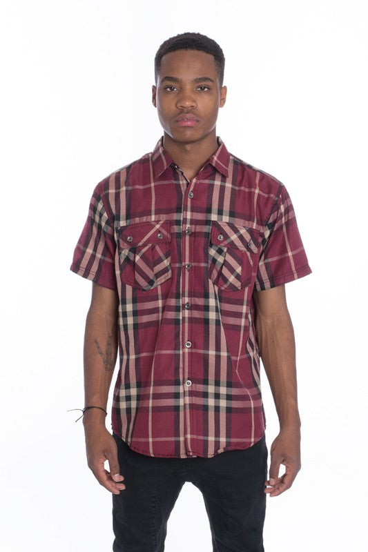 Men's Casual Short Sleeve Checker Shirt - 5 Color Options - Up To 2XL