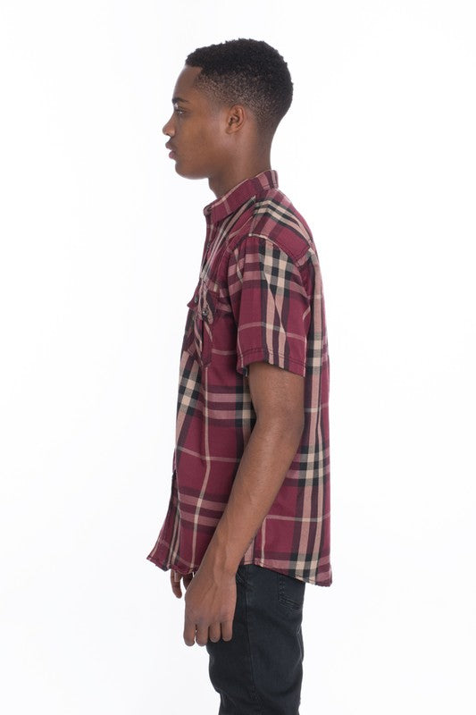 Men's Casual Short Sleeve Checker Shirt - 5 Color Options - Up To 2XL