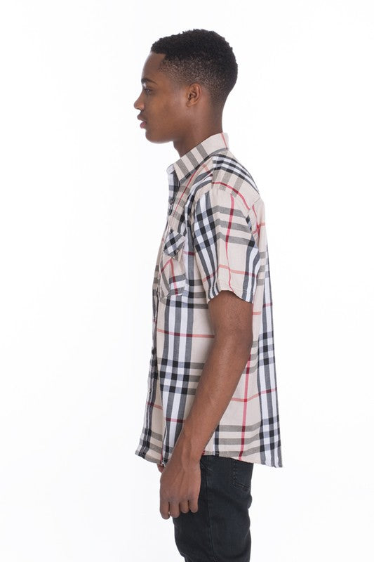 Men's Casual Short Sleeve Checker Shirt - 5 Color Options - Up To 2XL