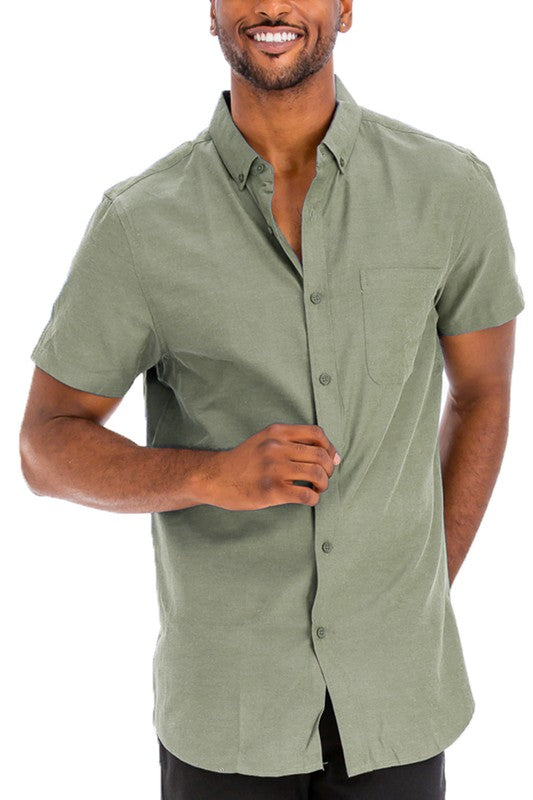 Men's Casual Short Sleeve Solid Shirts - 11 Color Options - Up To 3XL