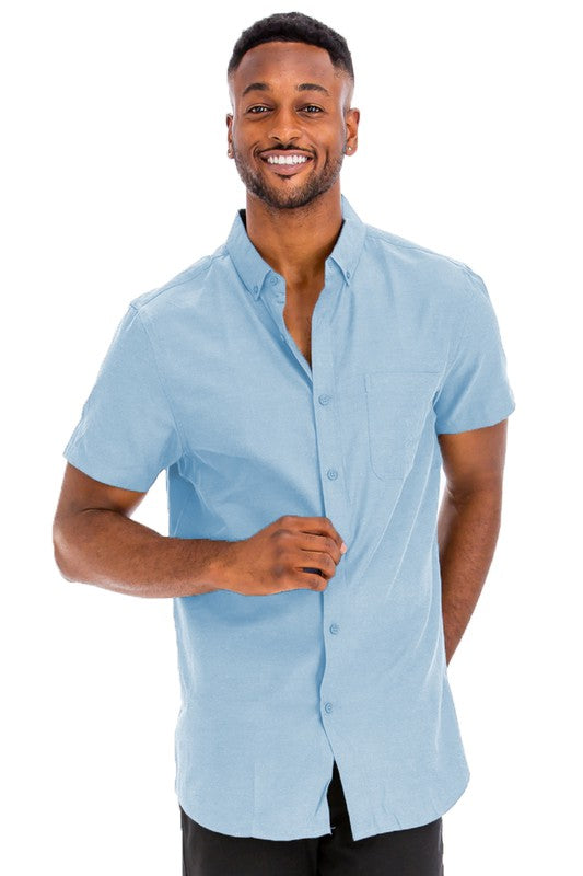 Men's Casual Short Sleeve Solid Shirts - 10 Color Options Up To 3XL