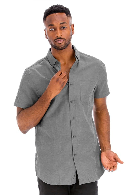 Men's Casual Short Sleeve Solid Shirts - 10 Color Options - Up To 3XL