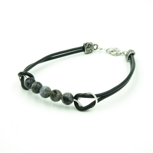 Handmade Black Moonstone on Greek Leather Bracelet