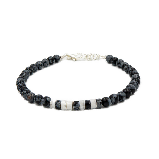 Handmade TAKEN Morse Code Bracelet In Snowflake Obsidian Stones