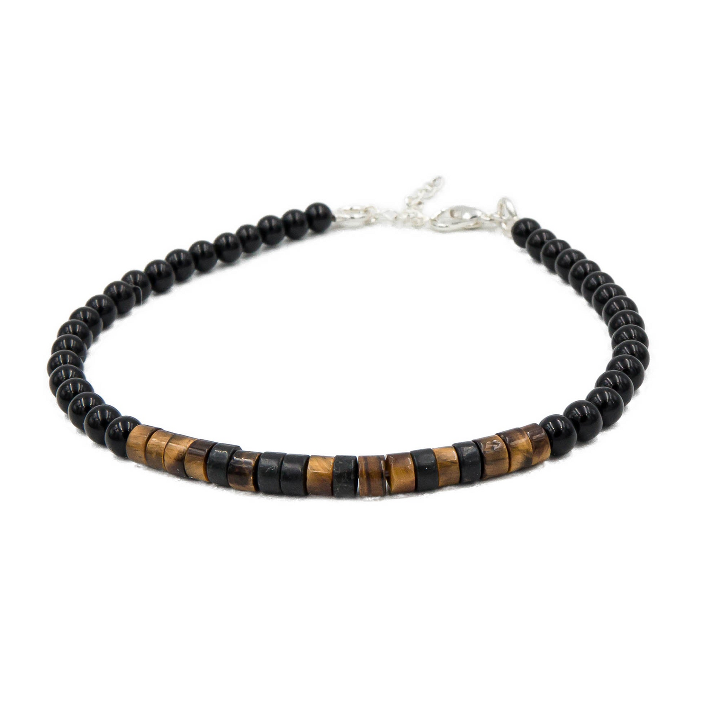 Handmade STRENGTH Morse Code Bracelet In Tiger Eye & Onyx Stones