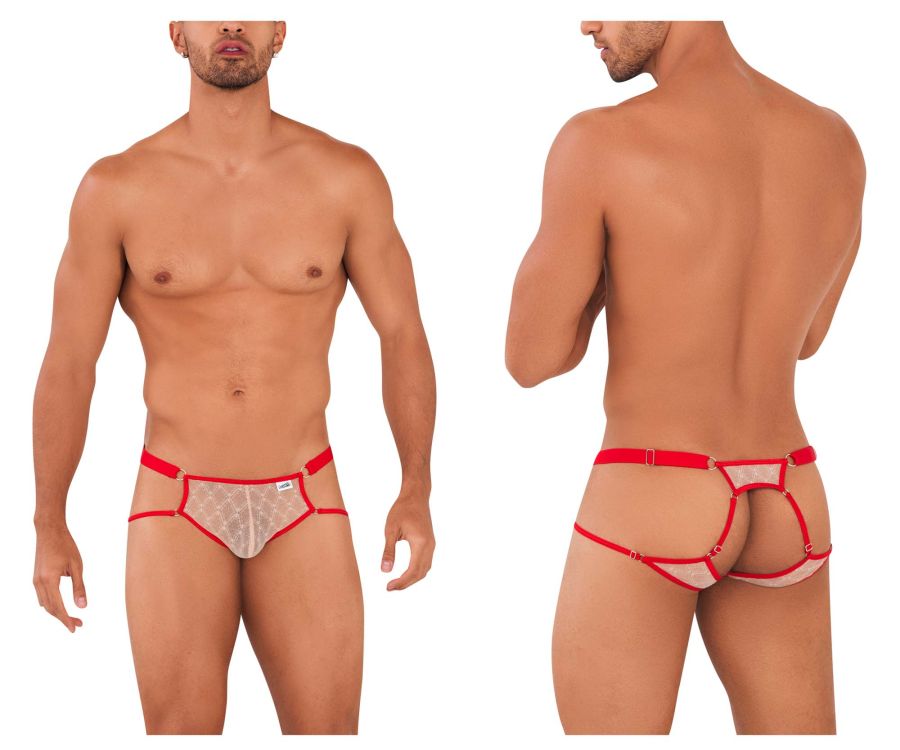 CandyMan 99730 Lace Jockstrap Color Beige-Red