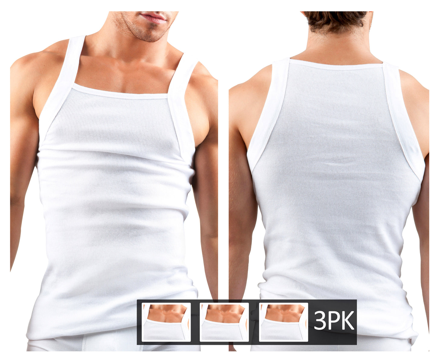 3PK Square Neck Tank Color White