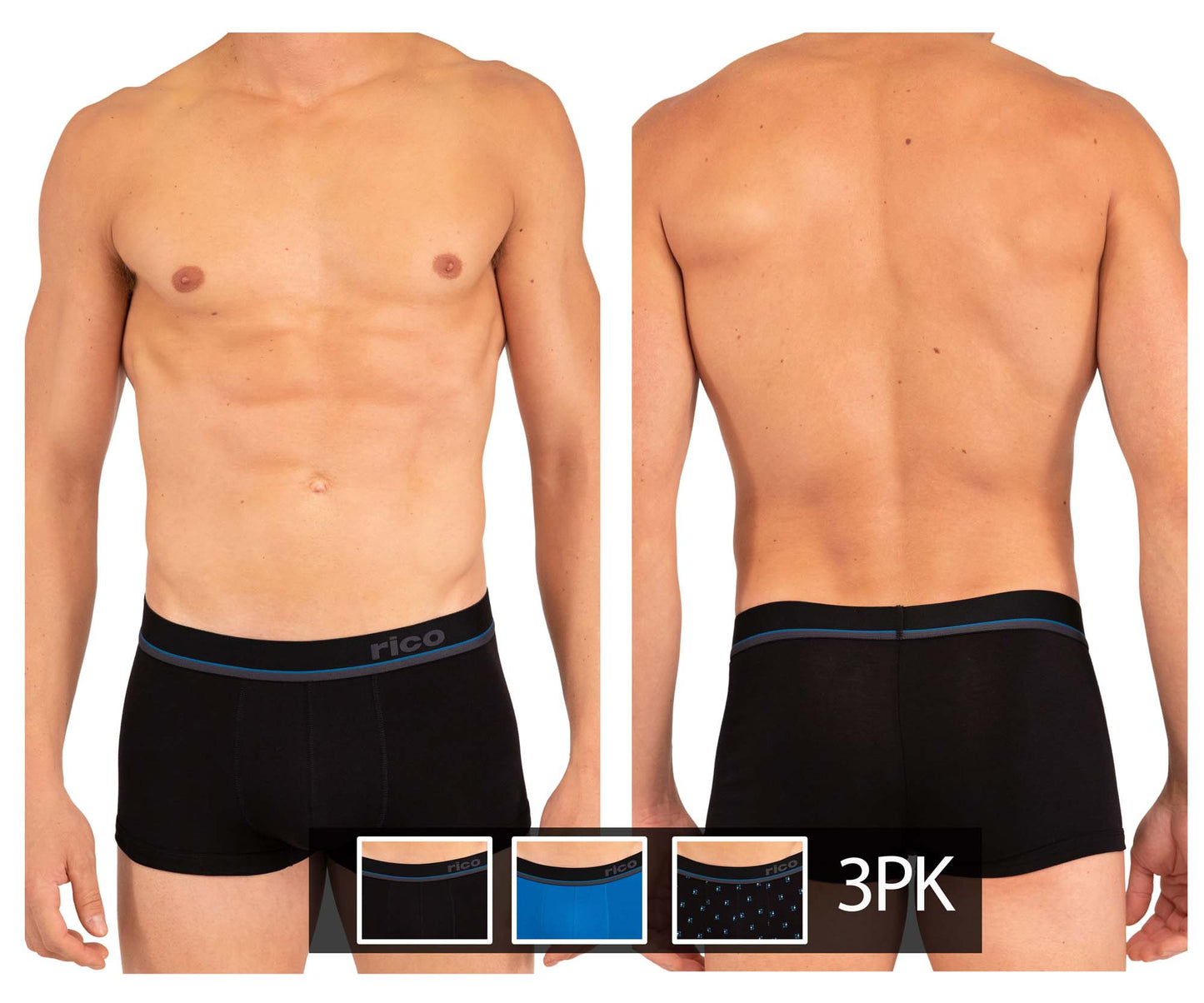 3PK Brazilian Trunks Color Black-Blue