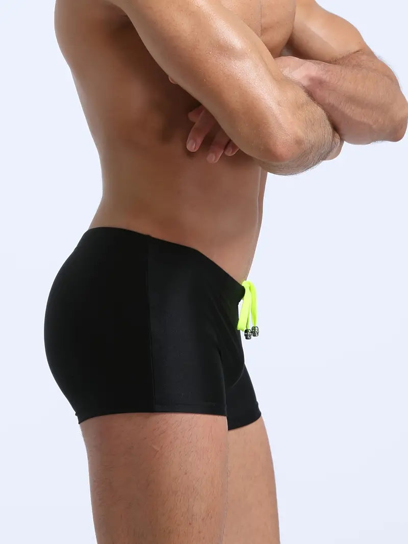 Men's Solid Boxer Sports Swimming Trunks - Black