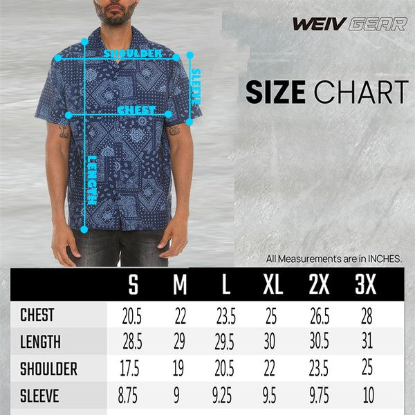 Mens Collared Print Button Down Short Sleeved Shirt - Up To 3XL