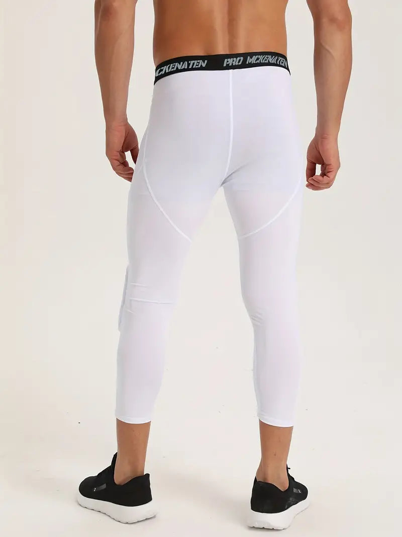 High Stretch Compression Leggins with Honeycomb Knee Pads-White