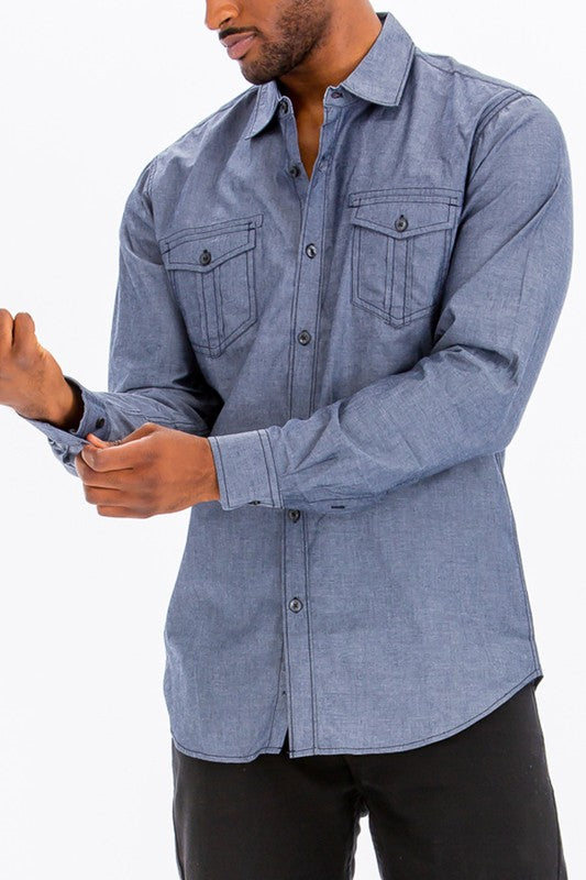 Men's Casual Long Sleeve Shirt - 4 Color Options - Up To 3XL