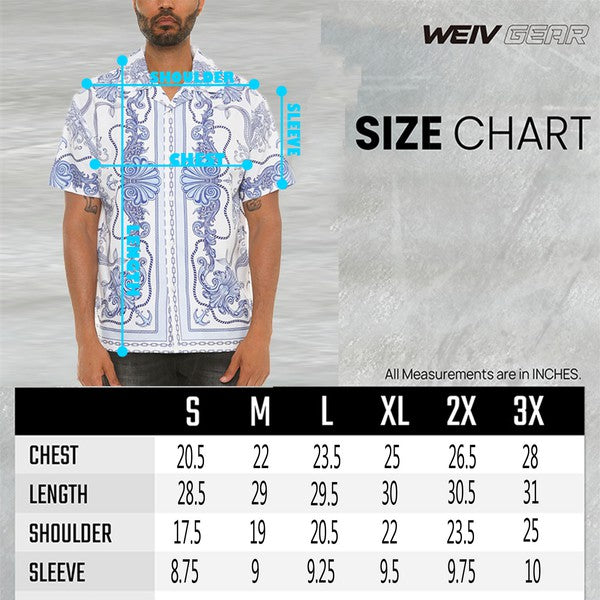 Mens Collared Print Button Down Short Sleeved Shirt - Up To 3XL