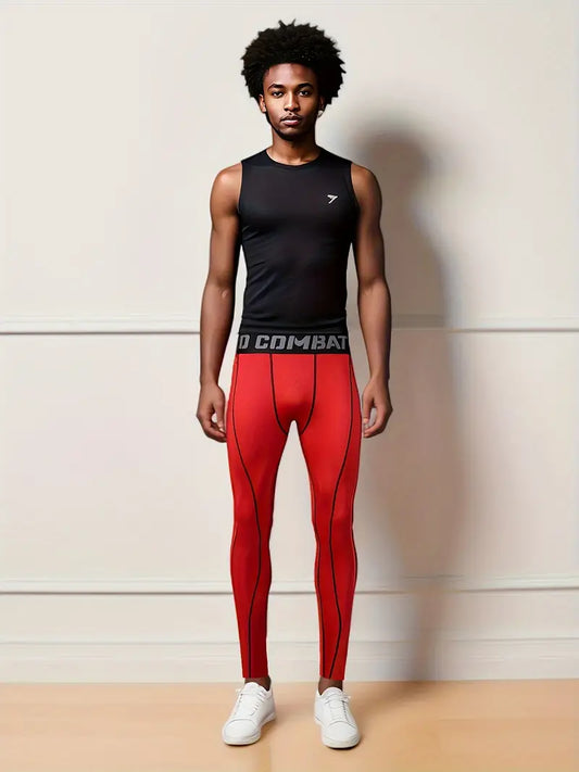 Men's High-Stretch Quick-Drying Compression Tight Pants - Red