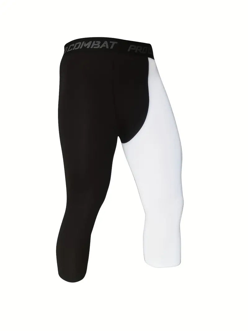 Men's White & Black Color Block Bottom Leggings